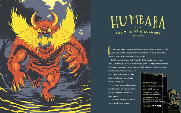 Image: An orange monster with a muscular, furry body and huge tusks on his head breathes yellow fire and charges at the viewer.